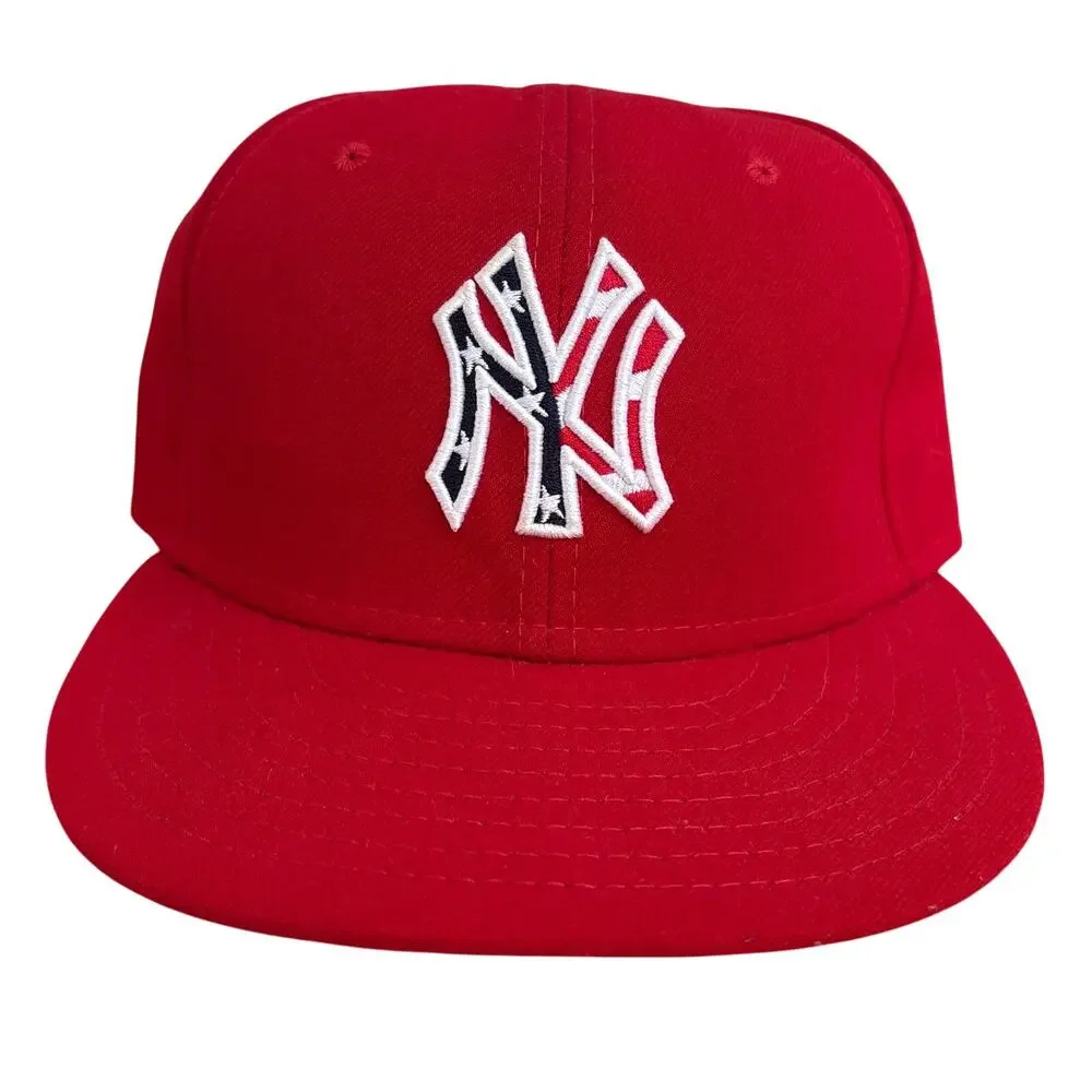 New York Yankees New Era 59Fifty Red Star Stripes Fitted Hat Cap 7 1/4 Cool Base